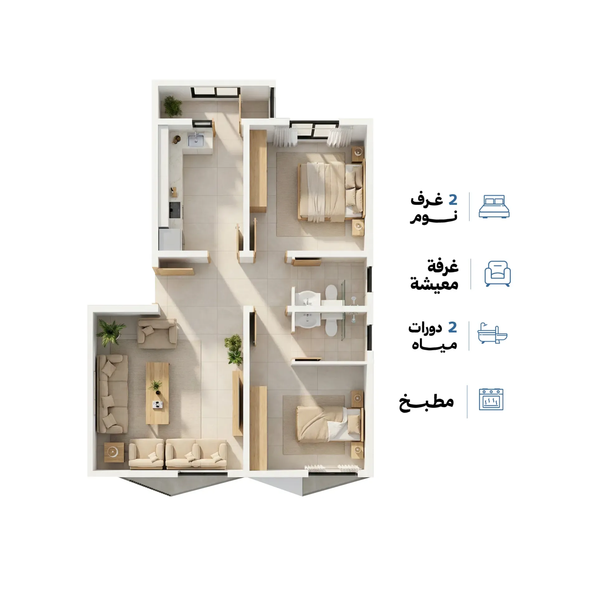 نموذج 1 - شقة سكنية - 90 م² 