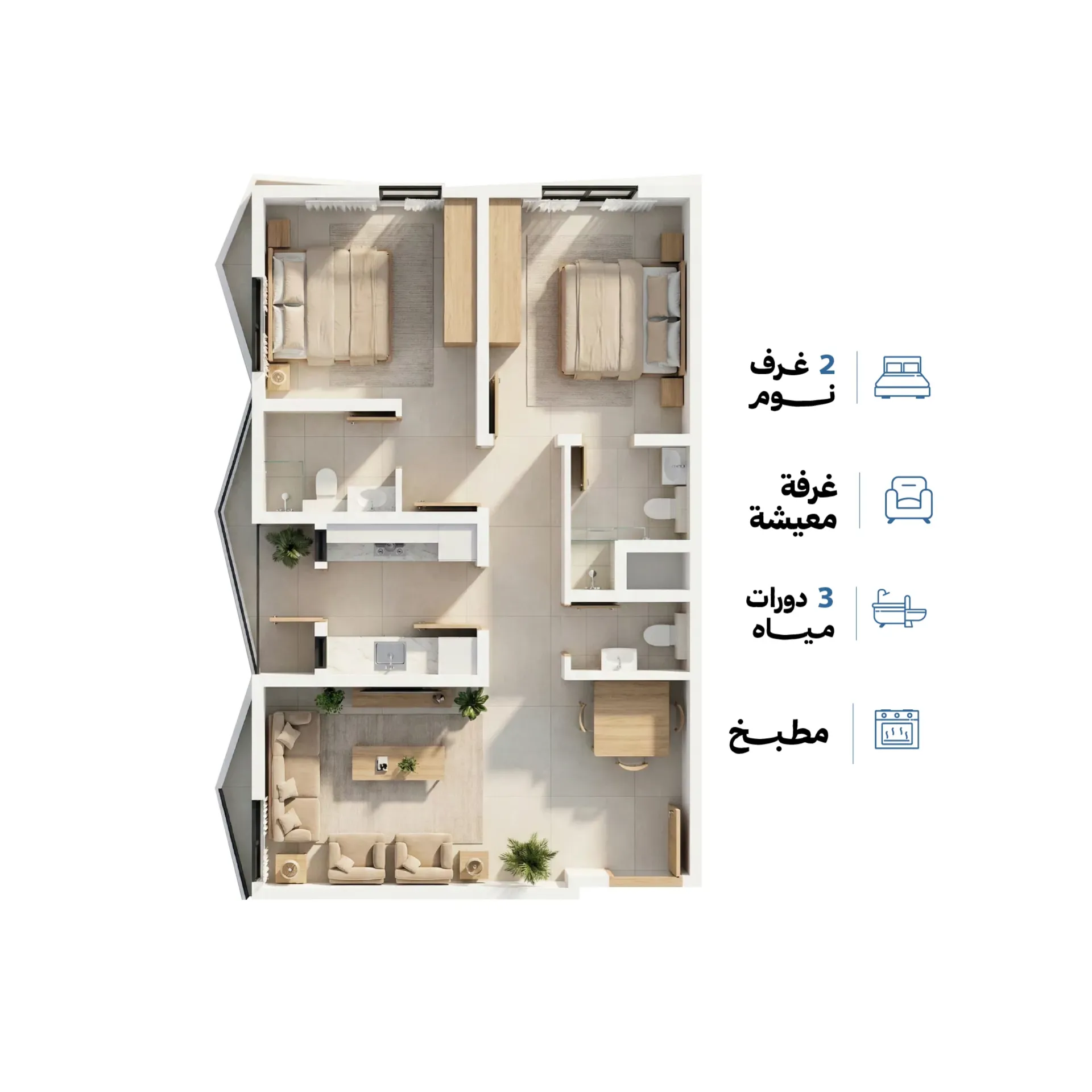 نموذج 2 - شقة سكنية - 84 م² 