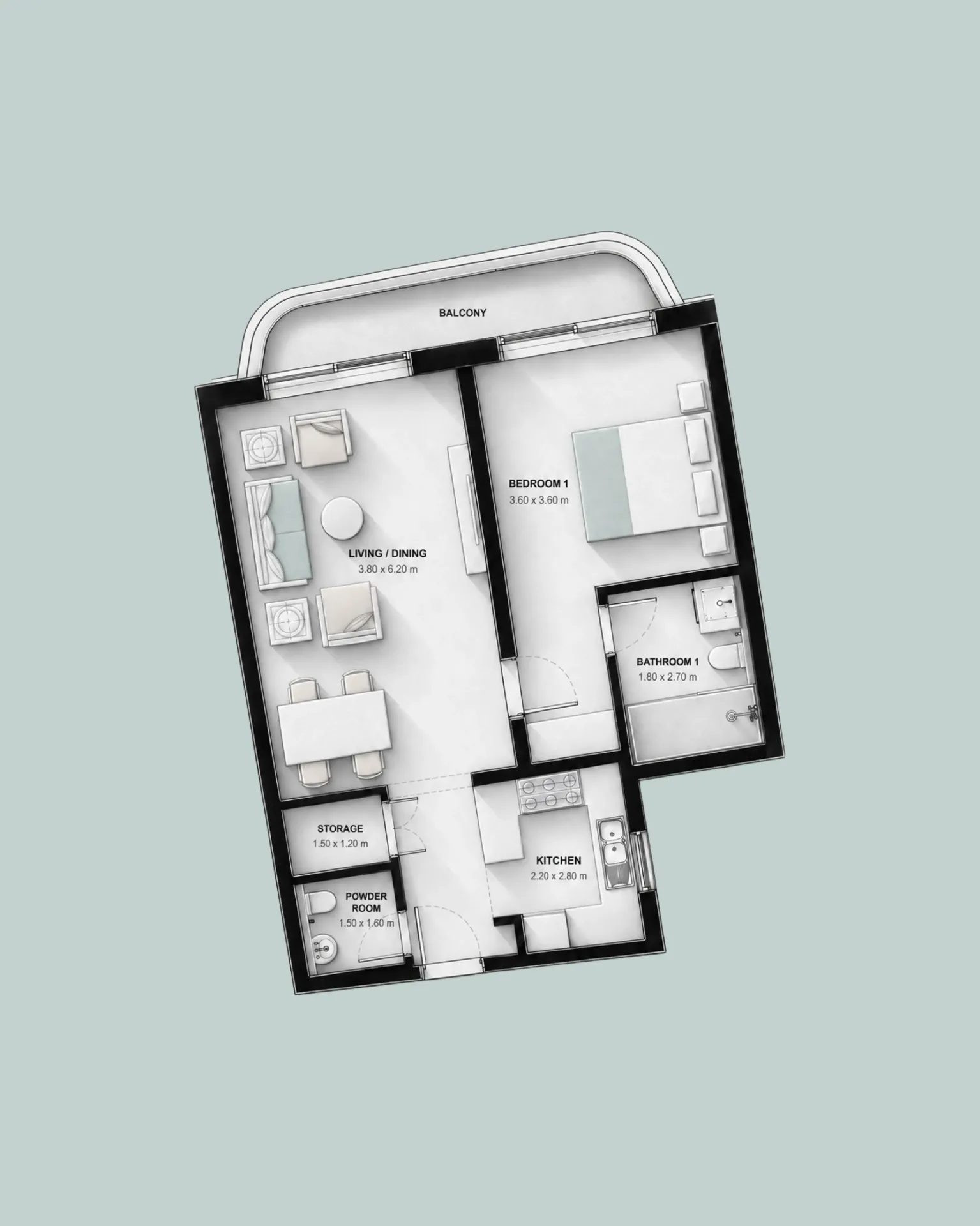 صبا - شقة من غرفة واحدة - 83 م² - رقم A-12