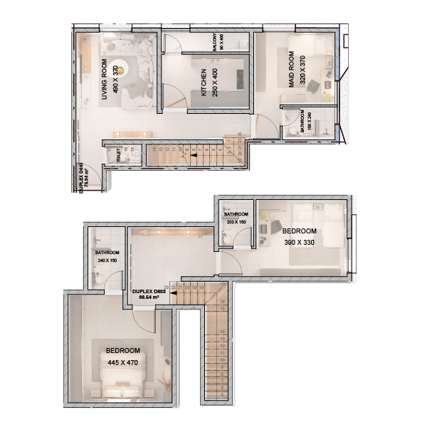 شقة من طابقين - 142 متر مربع