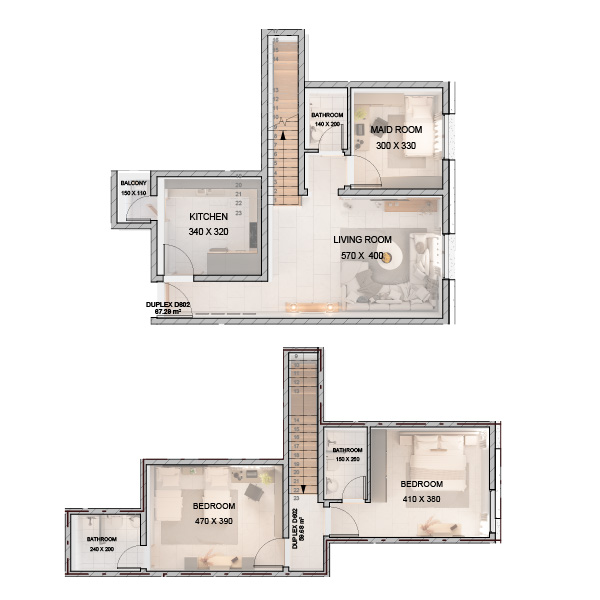 شقة طابقين - 144 متر مربع