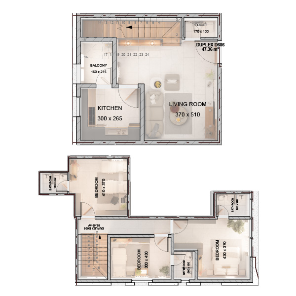 شقة من طابقين - 132 متر مربع
