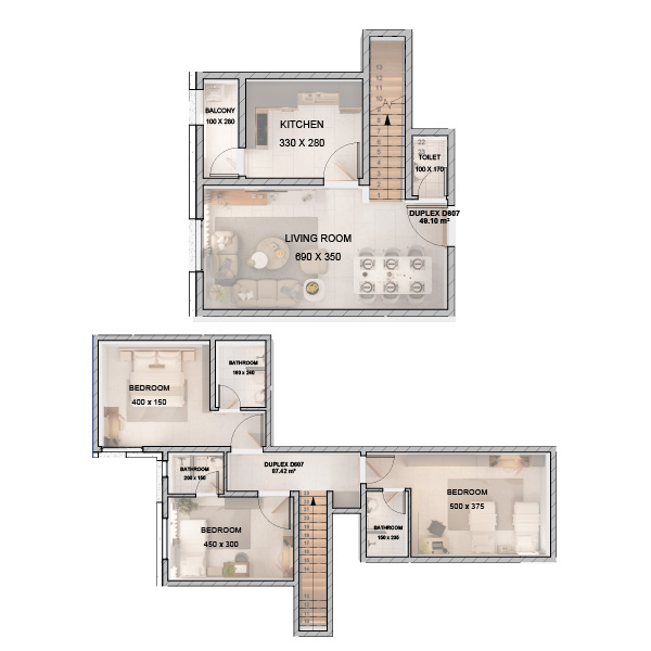 شقة من طابقين - 135 متر مربع