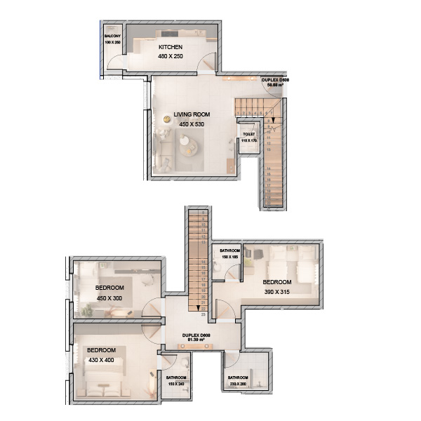 شقة من طابقين - 138 متر مربع